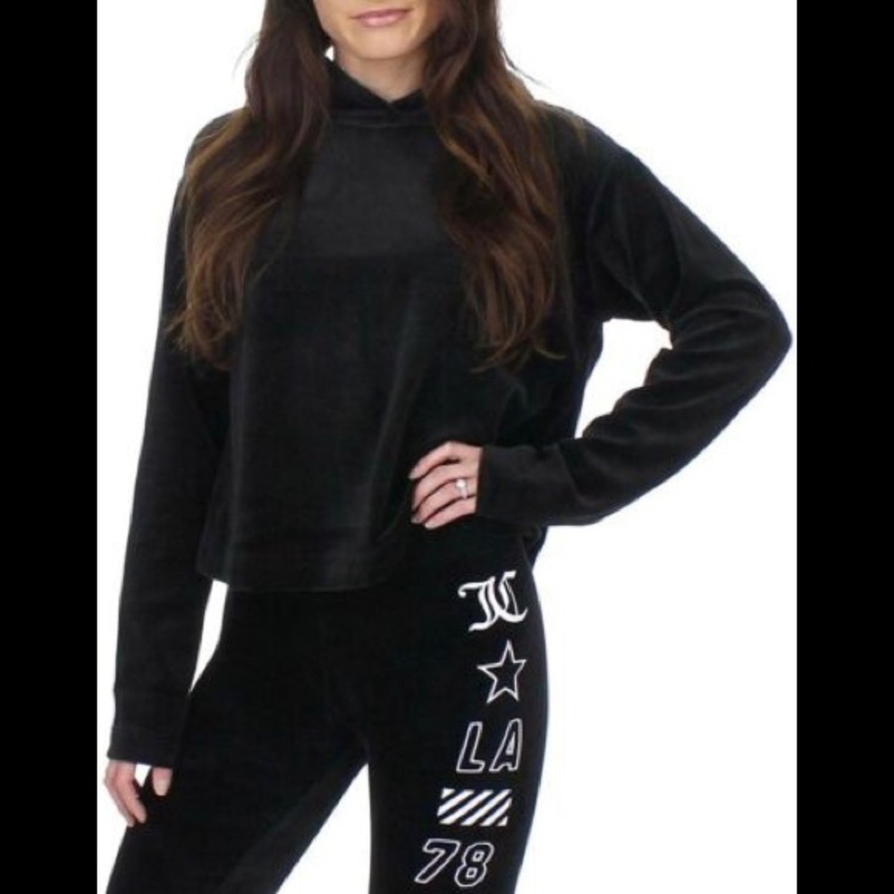 NEW—Juicy Couture Velour Hooded Pullover Pitch Black sz small—NWT